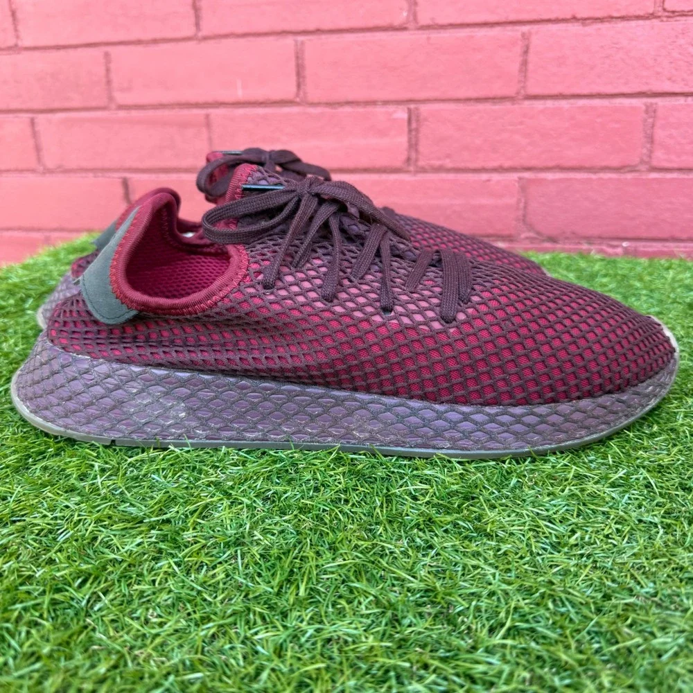 Adidas Deerupt Runner Men Burgundy Mesh Athletic Lace Up Sneakers‎ Size 14